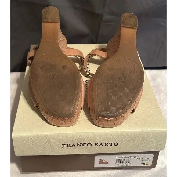 Franco Sarto Leather Corridor Wedges Cork Heel Adjustable Buckle Size 10M - Picture 3 of 5
